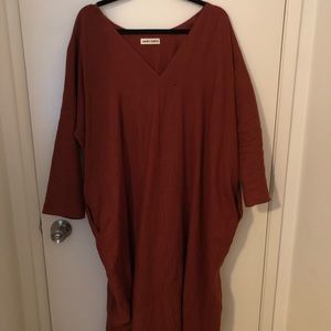 Rachel Craven V Neck linen dress in Rust